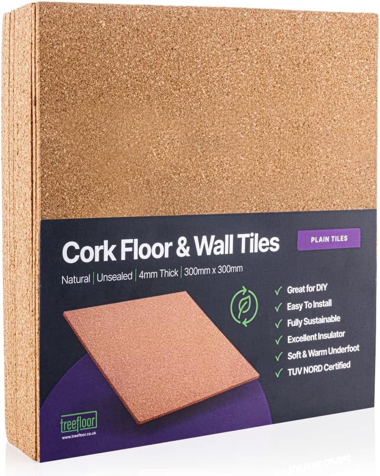 Cork Tiles Natural (1.44 sqm coverage) - 300x300mm Tiles | Great for Floors, Walls, DIY, Pin Boards & Craft Projects | Acts as Sound Proofing & Insulation (Pack of 16)