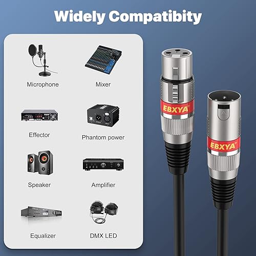 Miniatura 17 de EBXYA Cable XLR de 2 pies, paquete de 2 cables DMX equilibrados, cable de micrófono macho a hembra de 3 pines para altavoces, mezclador, iluminación