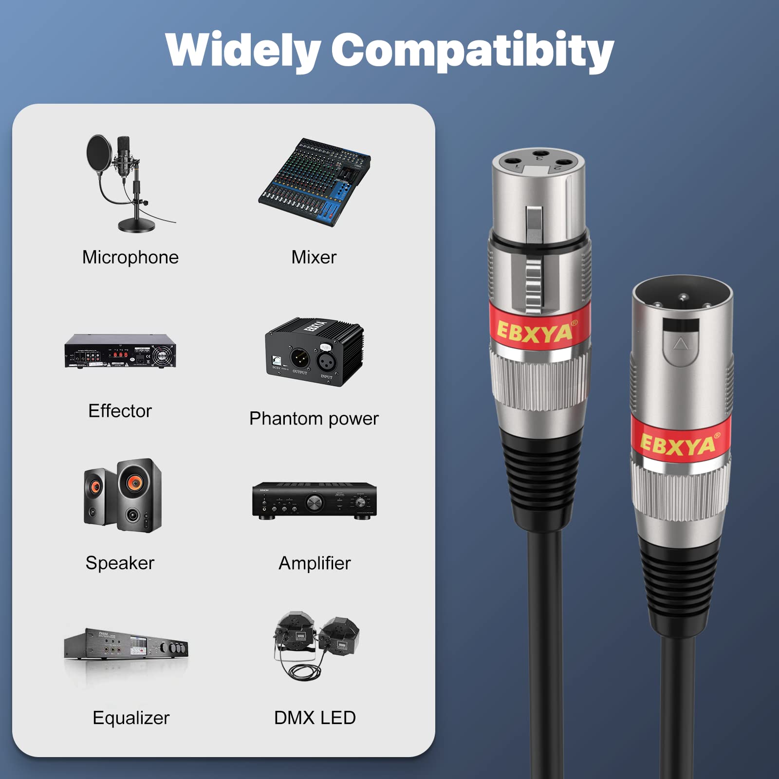 EBXYA Cable XLR de 20 pies, paquete de 4 cables de micrófono, cable DMX equilibrado macho a hembra, adecuado para micrófonos, estación de radio, iluminación de escenario | Cables de conexión de alta calidad, 3 pines, para micrófonos, estación de radio, il