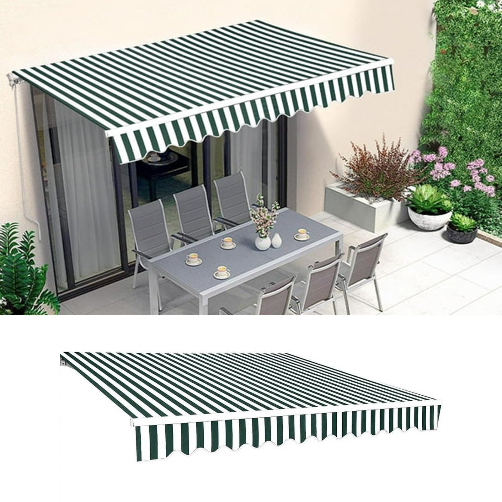 XRRJFYH 200/250/300/350/400 Cm Toile Pour Store Banne Toile Store Banne Toile Pour Auvent Pour Jardin Extérieur, Terrasse, Cour(Color:Gray And White,Size:250cm