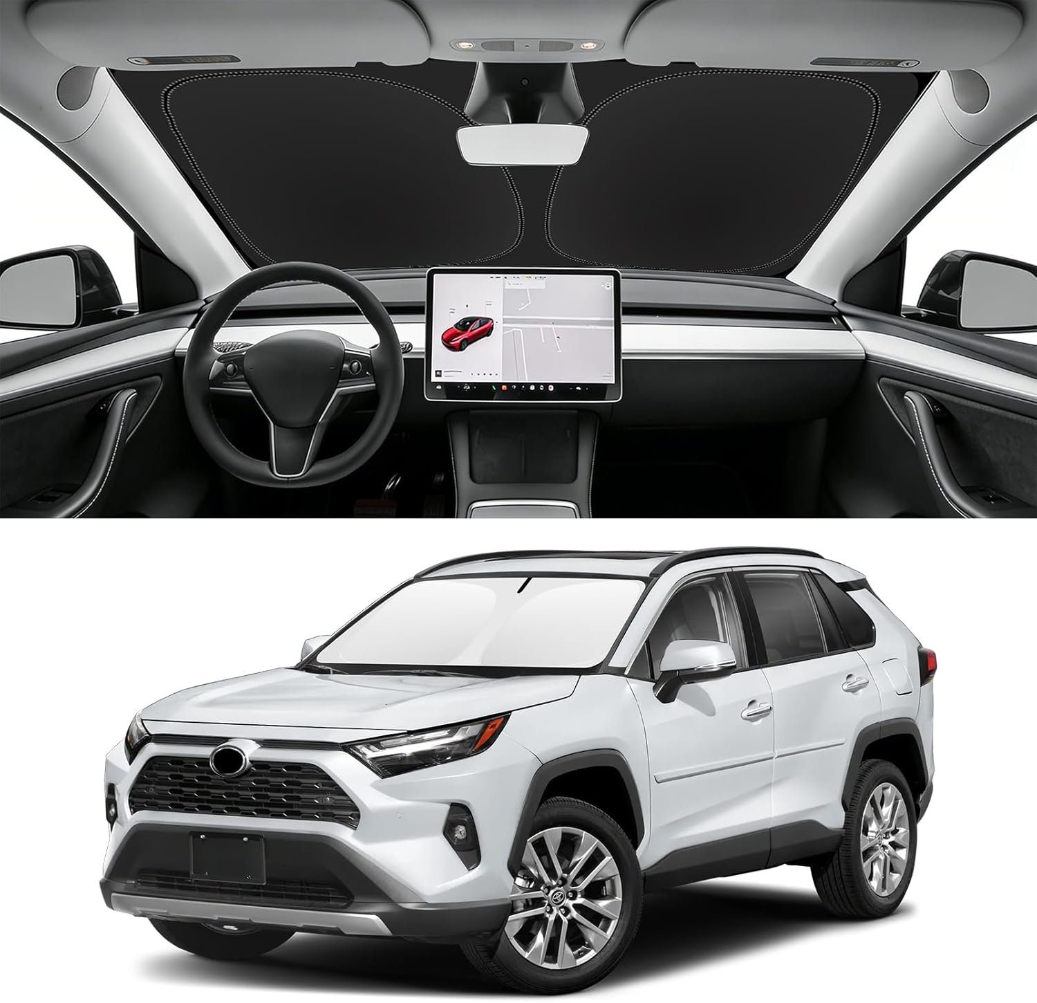 Custom Fit Windshield Sun Shade for Mercedes-Benz C-Class 2015-2021, Foldable Car Sunshade Accessories with Storage Bag, UV & Heat Reflector, Keep Your Car Cooler