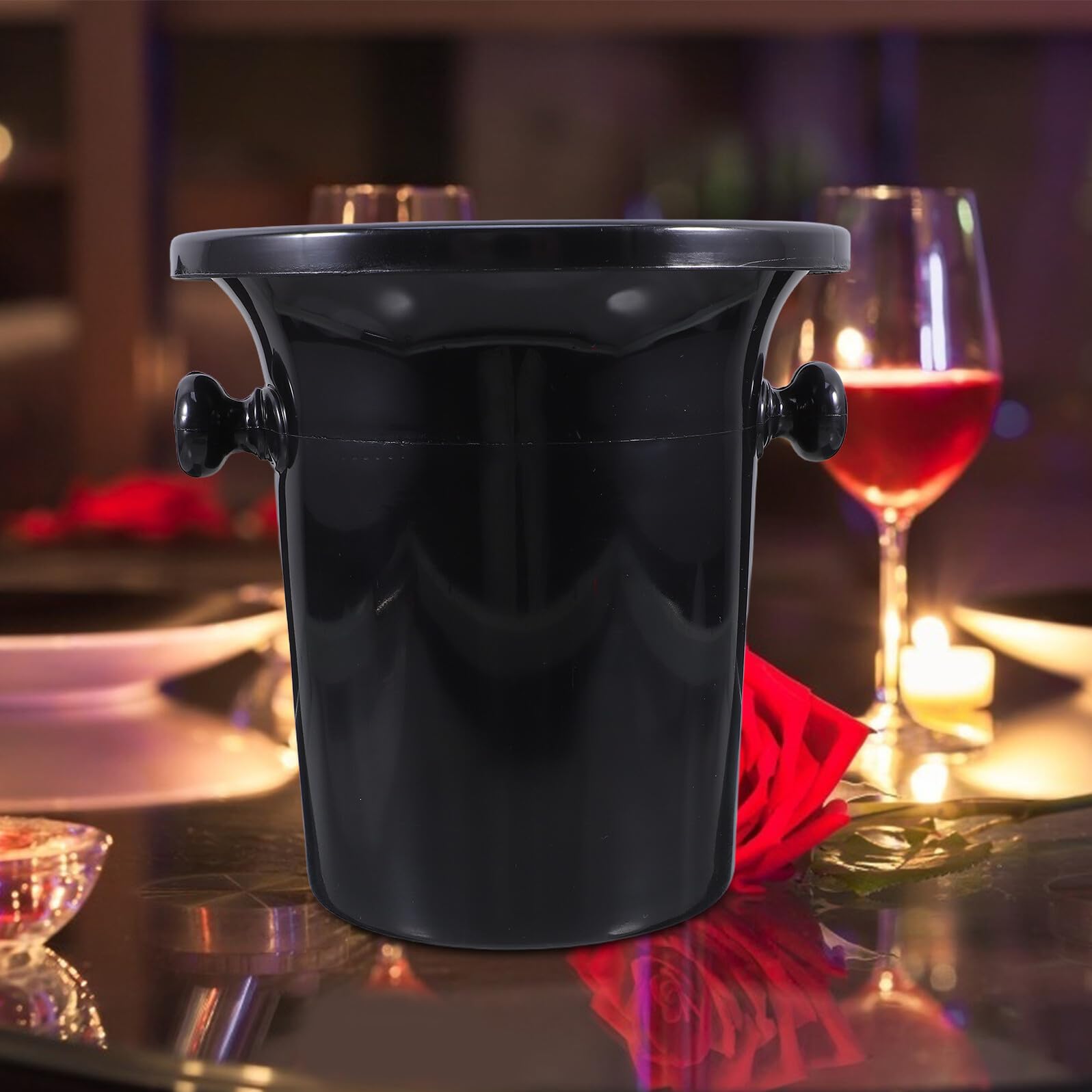 Cubos de Hielo para Vino Occidentales de Plástico Negro, Escupideras Redondas Asas Dobles, Paquete de 4 Unidades para Cata y Barra de Bar