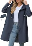 Zando Women Rain Jacket Long Waterproof Hooded Outdoor Rain Coat Lightweight Packable Windbreaker Trench Coats