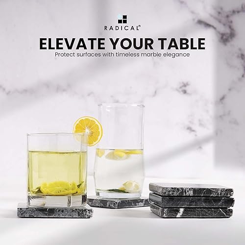 Miniatura 3 de Radicaln Posavasos cuadrados de mármol de 3.5 pulgadas, posavasos negros hechos a mano para bebidas, posavasos de mármol para bar en casa, juego de