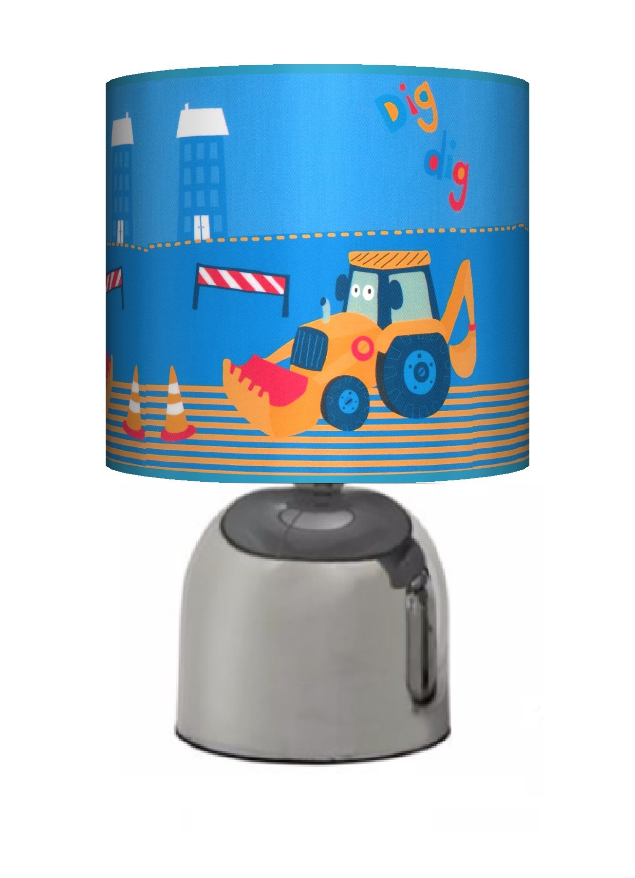 Funky Lampshades Boys Blue Little Digger Dig Dig - Bedside Touch Lamp - Bedroom Light/Lamp Shade - Nursery Next - Mains Operated (Uk Plug)