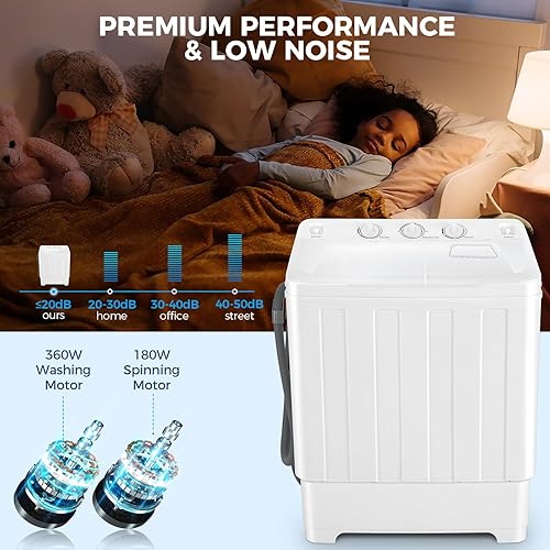 Miniatura 6 de Nictemaw Lavadora portátil de 30 libras de capacidad, máquina de lavandería compacta de doble tina, lavadora de 19 libras y secadora giratoria de 11