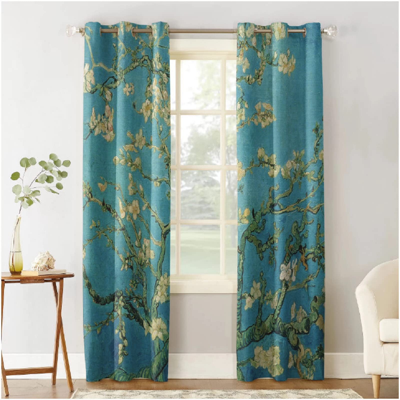 MYQF Rideaux Salon Fleur d'amandier Van Gogh 3D Impression Rideaux De Fenêtre D'effet Thermique Insonorisation Salon Chambre à Coucher Décoration 220x215cm