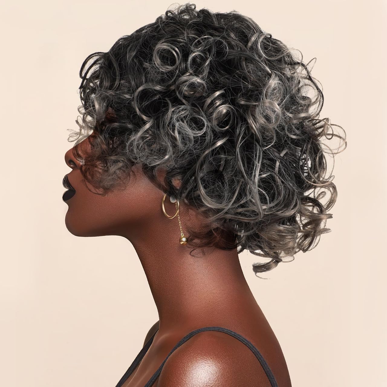 minkissy Short Curly Afro Wig Black to Silver Gray Synthetic Hairpiece for Women Daily Wear Halloween Cosplay - Image 4