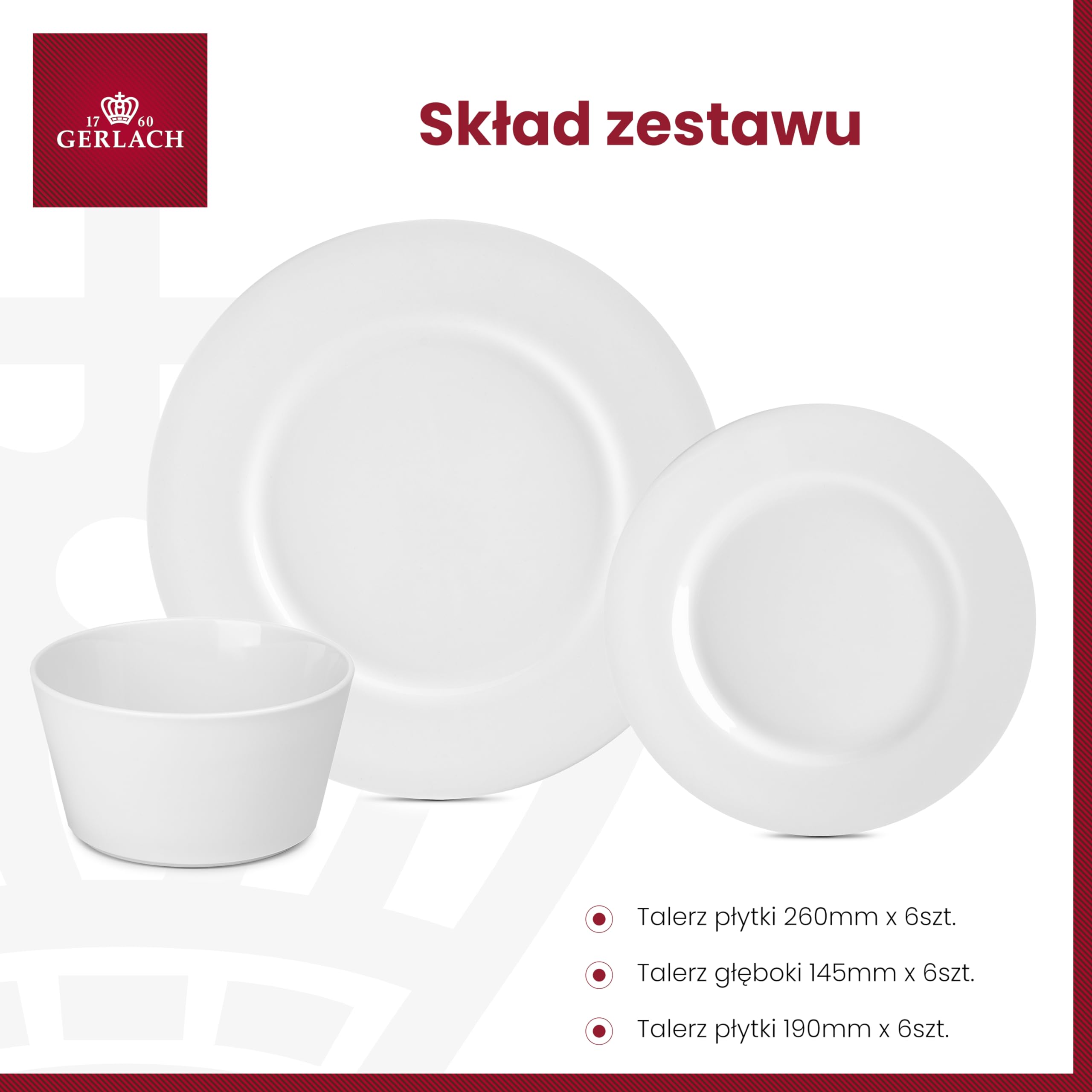 Gerlach Modern Zestaw Talerzy Obiadowych Dla 6 Osób Komplet Porcelanowych Talerzy 18 Elementów Serwis Obiadowy Talerze z Porcelany W Kolorze Białym