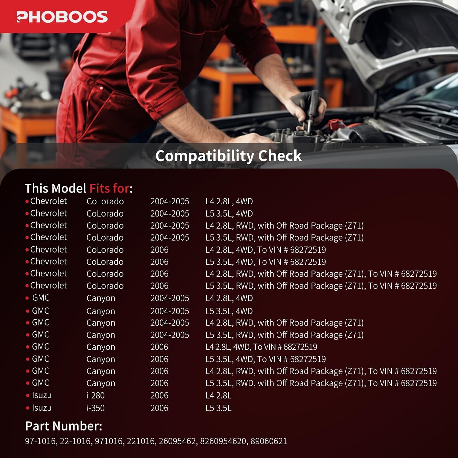 PHOBOOS Hydraulic Power Steering Rack and Pinion Assembly Compatible with Chevrolet Colorado 2004-2006 & GMC Canyon 2004-2006 & Isuzu i-280/i-350 2006-2006, 2.8L 3.5L, Direct Fit, Ref.971016, 221016