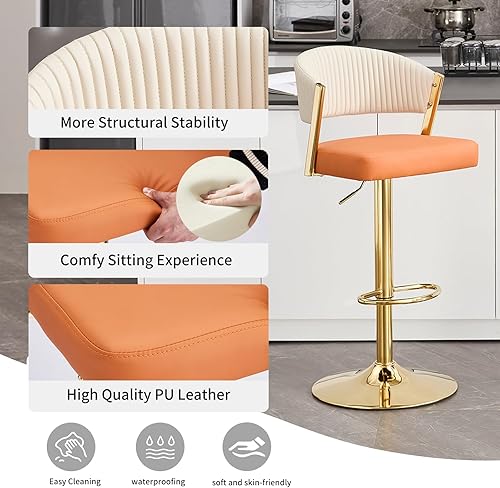 Miniatura 3 de Juego de 2 taburetes de bar, taburetes de bar giratorios ajustables con respaldo y reposapiés, sillas de bar de piel sintética para cocina, comedor,