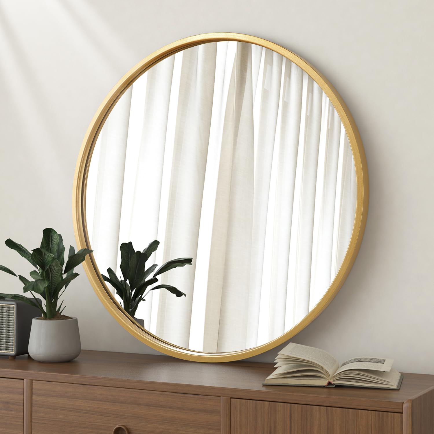 Lzuso Circle Mirrors for Wall Bathroom Round Mirror Antique for Entryway Living Room Hallway Decorative Small Frame Mirror Gold 60x60 cm