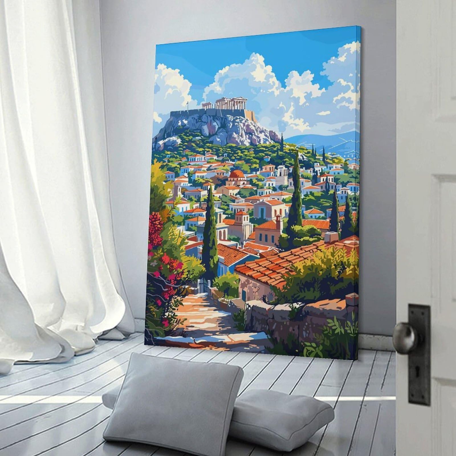 Junmoney Home Decor Wall Art Acropolis View, 20x30inch(50x75cm), for Flats, Guest Rooms Or Compact Rooms, Wall Decor with Flexible Room Appeal