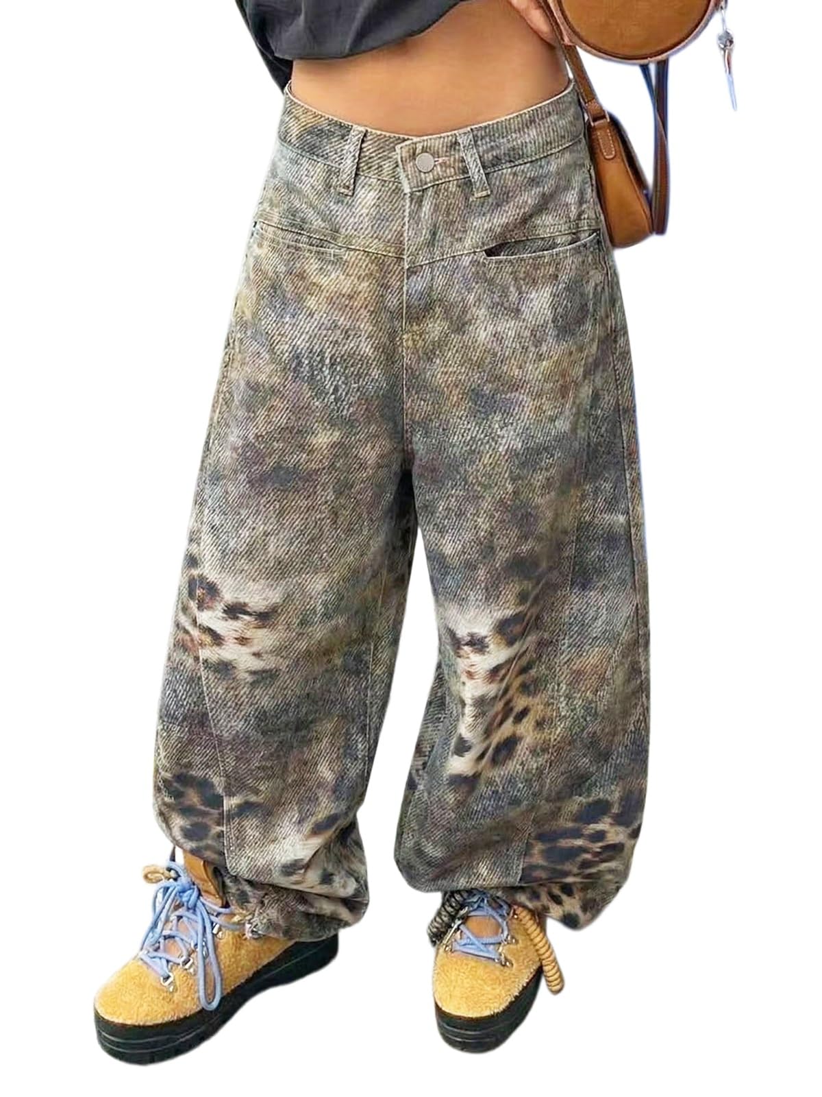 Jeans da Donna Y2K Baggy Print Jeans Jnco Pantaloni in Denim Vintage a Vita Alta Hip Hop con Stile Street retrò