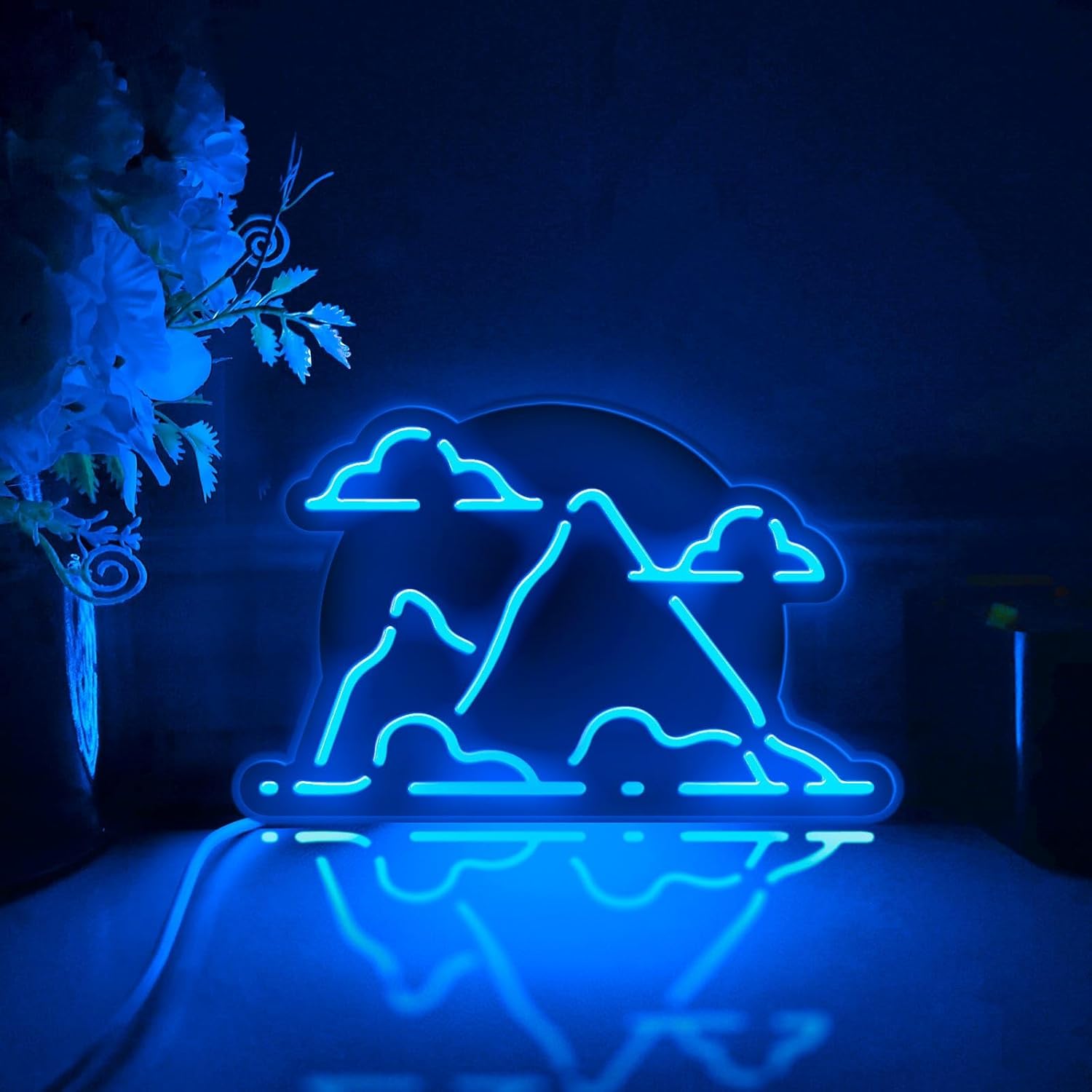 White Cloud and Mountain Led Light Box, Mountain Landscape Wall Art Decor, Lighted Desktop Decoration (RGB Light, Small Size)