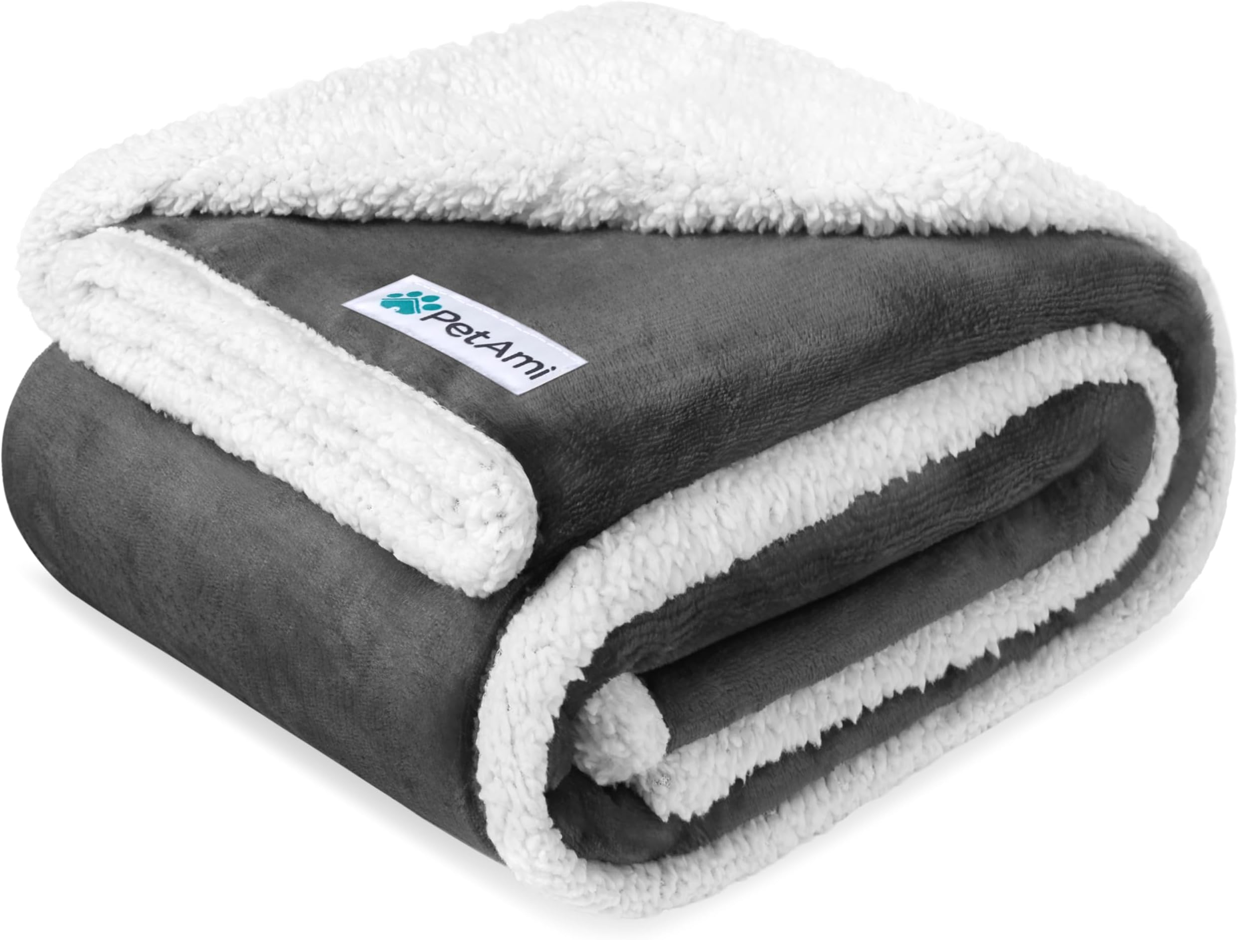 PetAmi Waterproof Dog Blanket for Couch, Extra Large 80x60, Pee Proof Sherpa Fleece Reversible Pet Throw, Furniture Protector for Bed Sofa Crate Kennel, Soft Washable Cover for Dog Cat, Grey