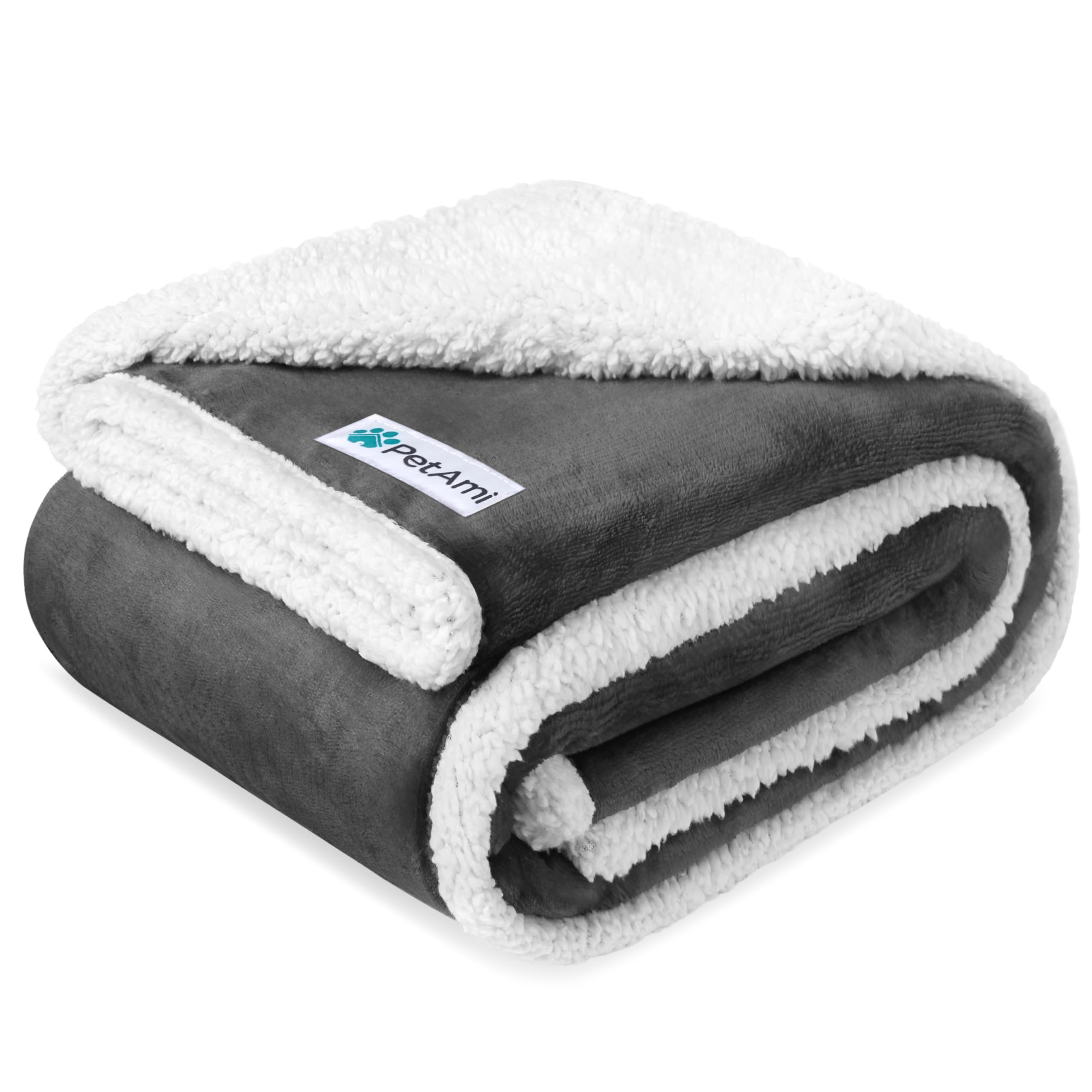 PetAmi Waterproof Dog Blanket for Medium Large XL Dog Puppy Cat Throw for Couch Cover Leakproof Protection, Sherpa Fleece, Reversible Soft Washable 80x60 Charcoal Gray