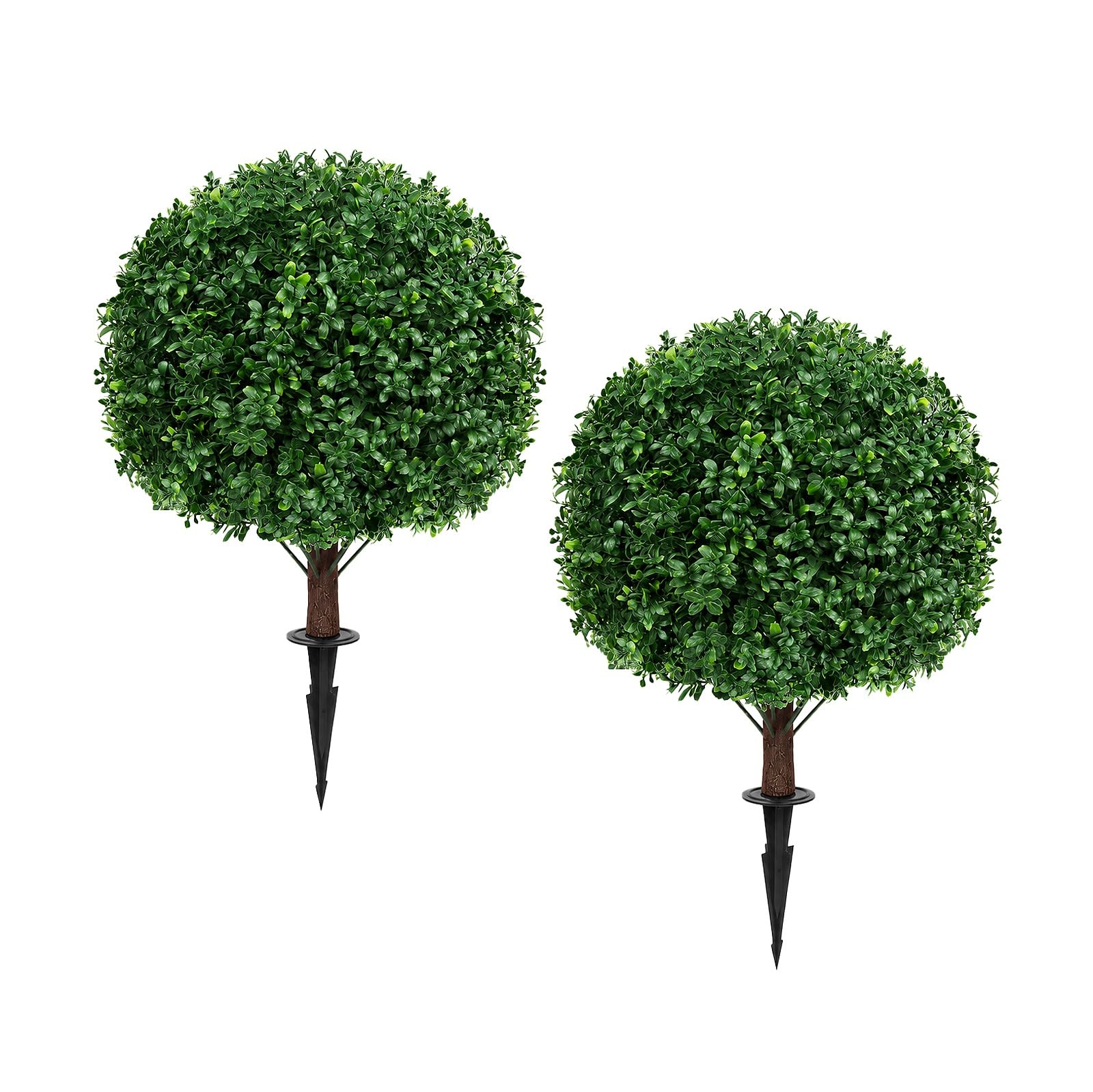 Artificial Boxwood Topiary Ball Tree with Ground Spike Shrub Bushes (2pcs)