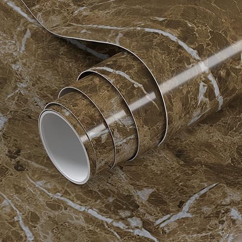 Papel de contacto de mármol marrón, 35 x 196 pulgadas, papel tapiz de mármol para encimera, papel de pared extraíble impermeable Vinly