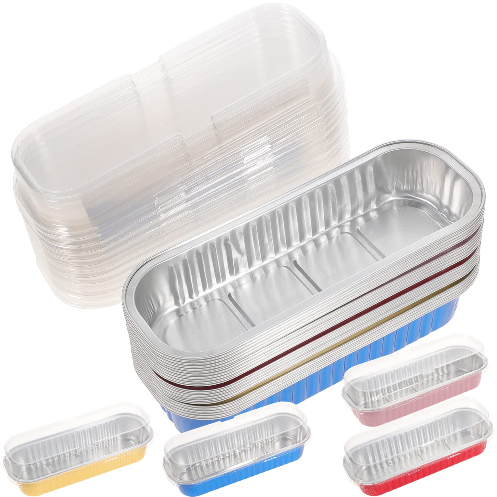 Mobestech Oval Cheesecake Pan 20Pcs Oval Cake Pan with Lids Disposable Mini Bread Loaf Pans Cheese Cake Pan Aluminum Pans Meat Bakeware for Oven Baking