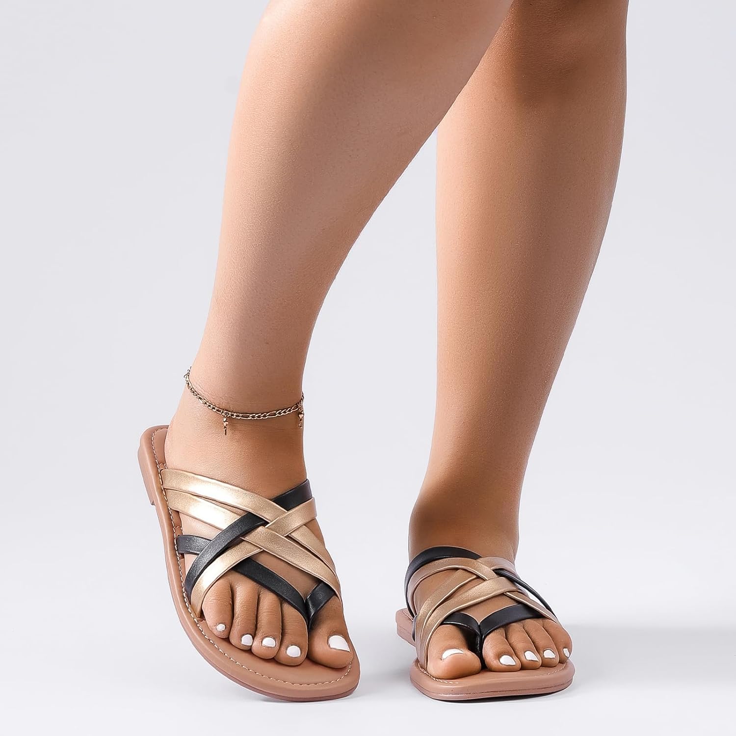 Luoika Women's Wide Width Flat Sandals, Flip Flop Slides Sandal Casual Strapy Sandal Slip on Summer Beach Shoes for Women. - Image 6