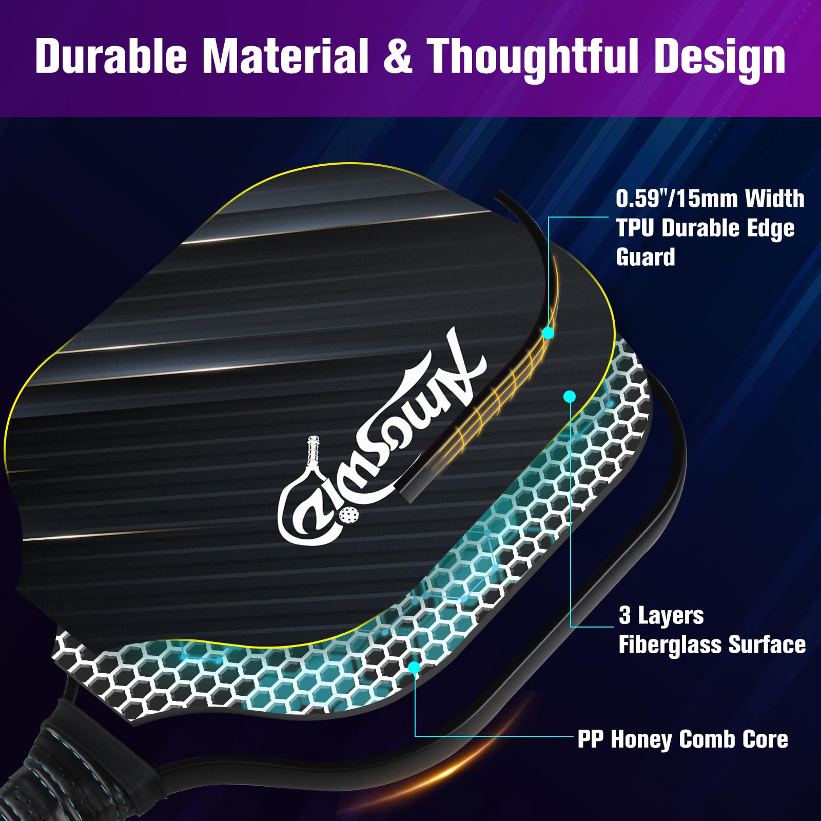 Pickleball-Paddel 4er-Set, Premium-Pickleball-Paddel aus Fiberglas für Anfänger, Pickleball-Set mit 4 Pickle-Bällen, Geschenk für Erwachsene und Kinder