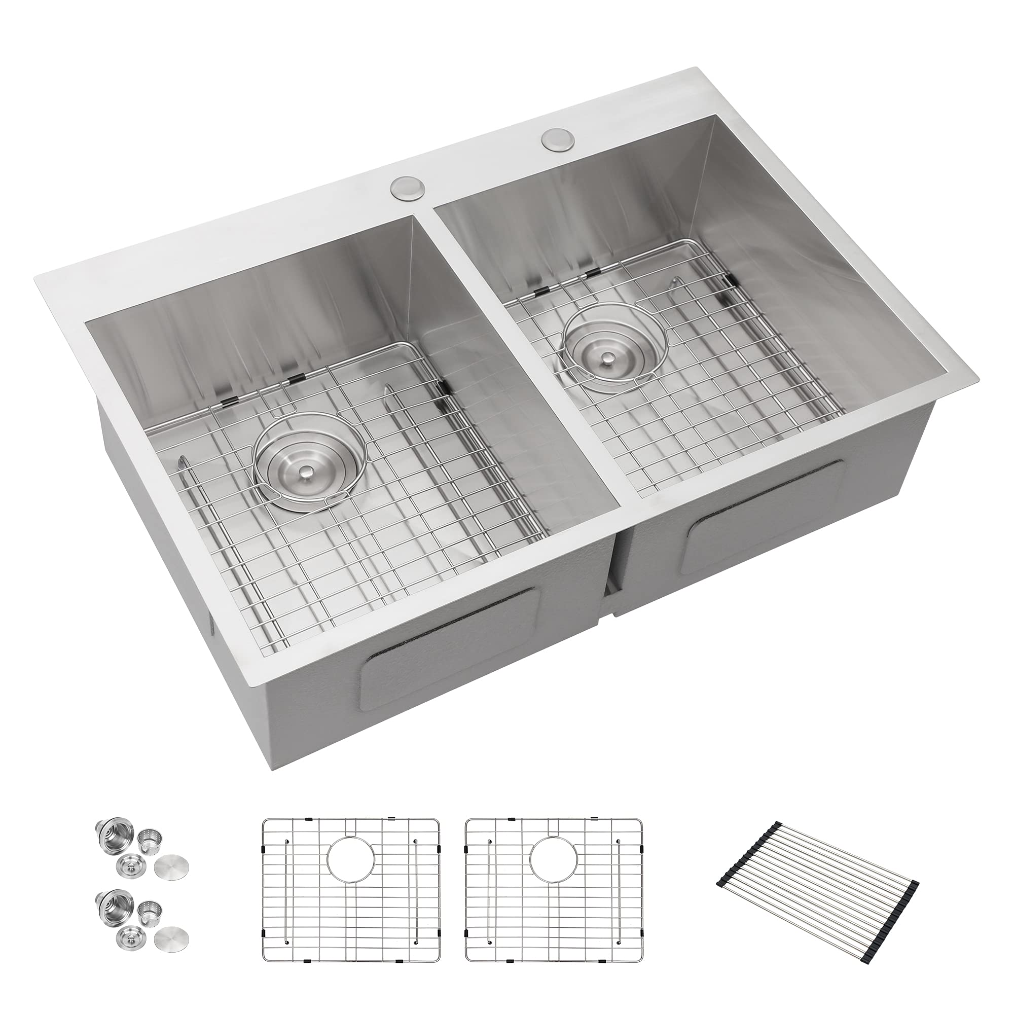 Buy Double Drop In kitchen Sink Couoko 33 Inch Top Stainless Steel Sinks 18 Gauge T304 With