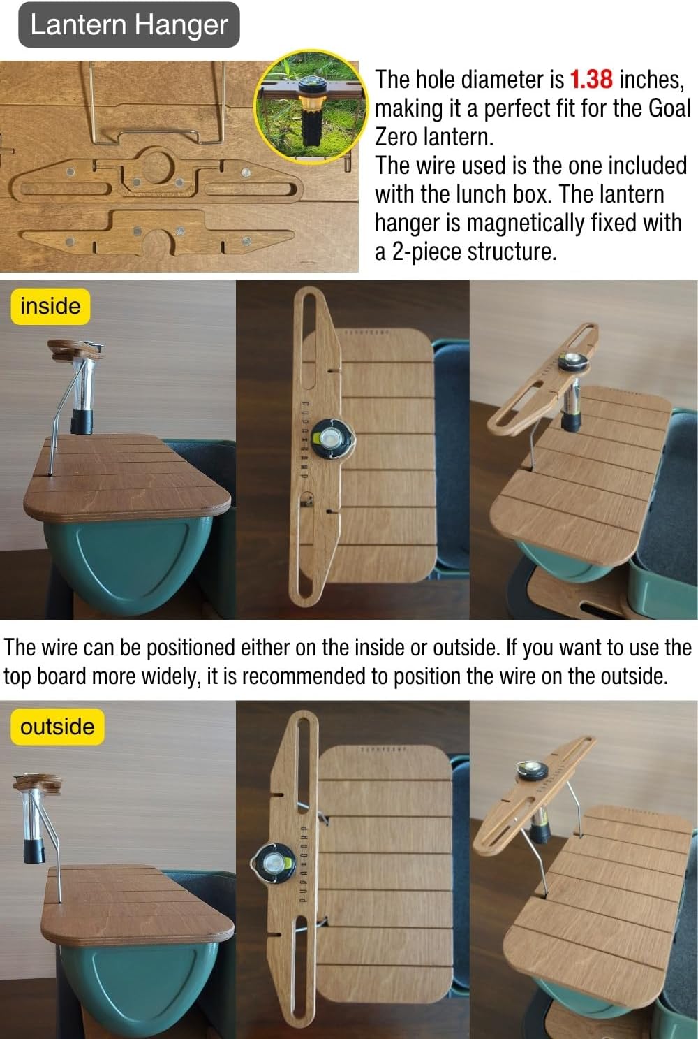 Wooden Table & Lantern Hanger Kit Compatible with Stanley Lunch Box 10qt (9.5L) | Includes Top Board, Bottom Base, Leather Handle & Latch Covers