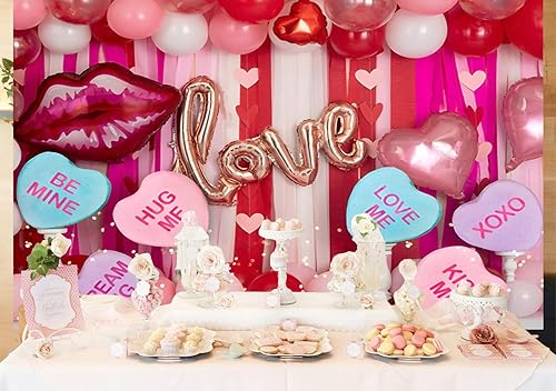 Miniatura 6 de Caheansi Telón de fondo de 10 x 8 pies para el día de San Valentín, corazones de conversación de caramelos, cinta de globos, fondo de fotografía