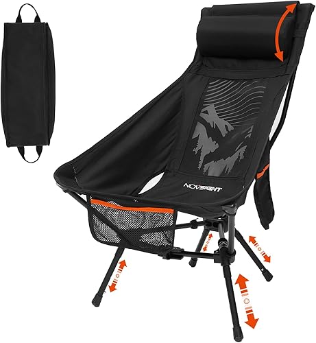 NOVSIGHT Sillas de camping  Silla de campamento portátil plegable, silla de camping de respaldo alto con reposacabezas, cómoda silla de camping al