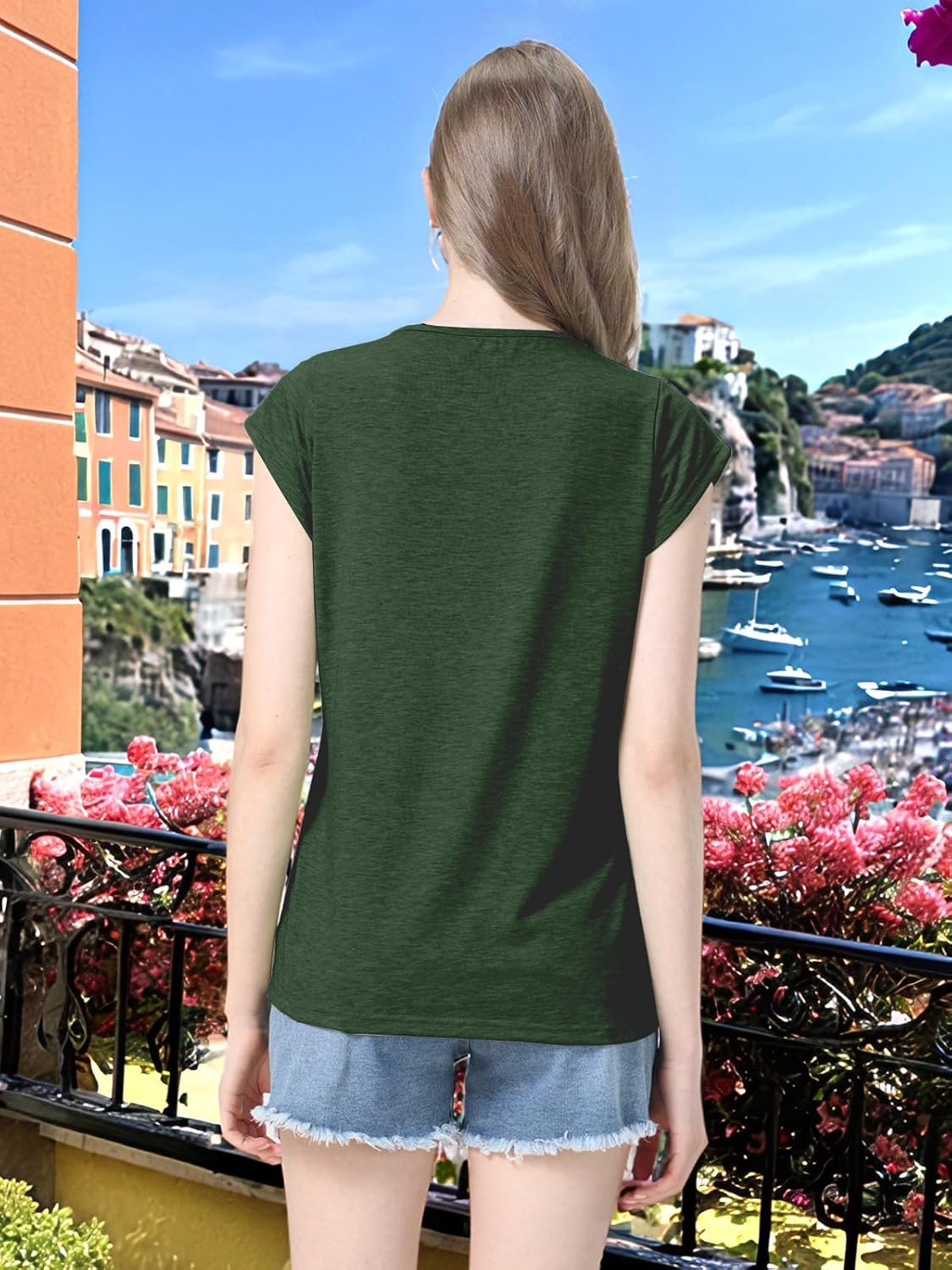 Womens Summer Tee Tops 2026 Cap Sleeve Trendy Tank Top V Neck T Shirts Casual Basic Boho Loose Fit Spring Fashion Shirt - Image 4