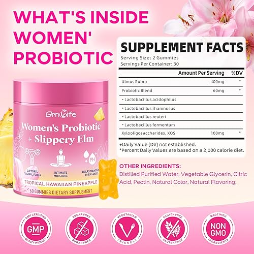 Miniatura 2 de Gomitas probióticas de olmo resbaladizo para mujer, gomitas probióticas femeninas jugosas para equilibrio del pH y apoyos inmunológicos, sabor a