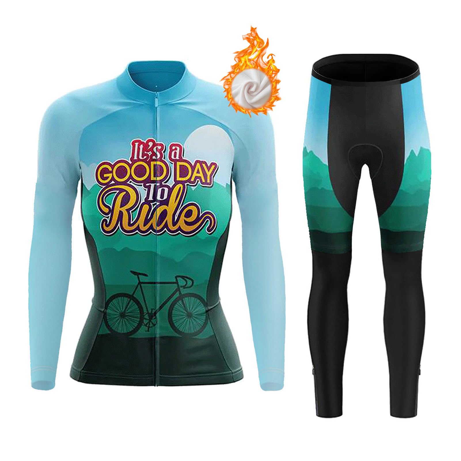 Completo Ciclismo Donna Abbigliamento Bici MTB Invernale,Tuta da Ciclista Maglietta Ciclo Termico Vello Giacca Manica Lunga e Pantaloni con 19D Gel Imbottiti,Maglia da Bicicletta Strada Traspirante