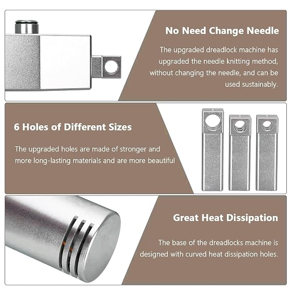 Dreadlocks Machine for Locs, Portable Handheld Instant Loc Machine 6 Different Sizes of Holes, Automatic Dreadlock Machine for DIY Dreadlocks Braiding Hair Extensions