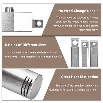 Dreadlocks Machine for Locs, Portable Handheld Instant Loc Machine 6 Different Sizes of Holes, Automatic Dreadlock Machine for DIY Dreadlocks Braiding Hair Extensions