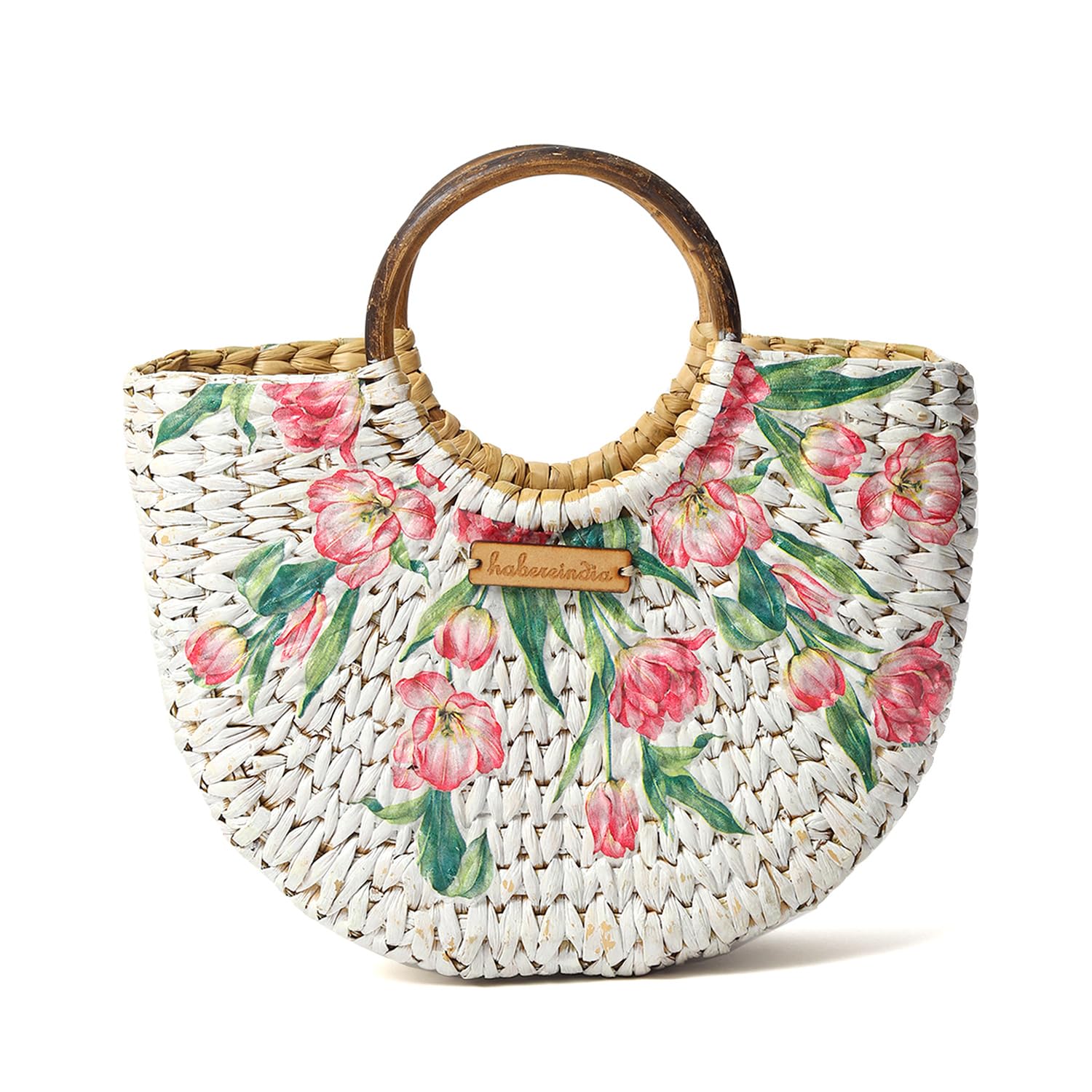 Straw Bag | Small Tote Bag | Basket Bag | Bamboo Tote | Beach Bags for Women | Boho Bag | Kauna Bag | White Handbag | Half Moon Bag-image-14