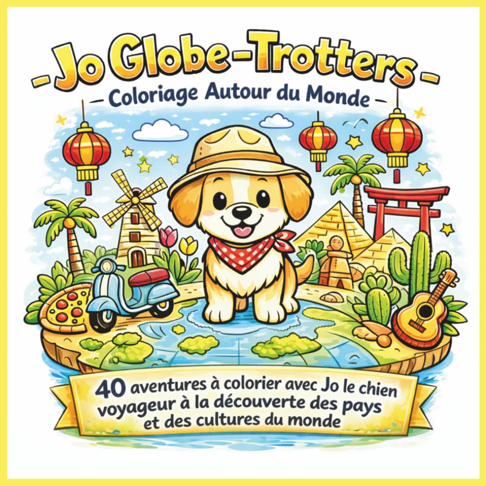 Jo Globe-Trotters – Coloriage Autour du Monde: 40 aventures à colorier avec Jo le chien voyageur découvrant les pays, les cultures et les paysages du monde