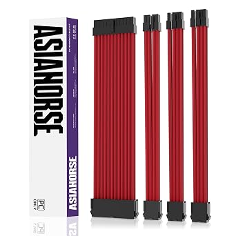 AsiaHorse 18AWG PSU Cable Extension Sleeved Custom Mod GPU PC Audio Video Power Supply Soft Braided Cables with Two Color Comb Kit 24P/8P to 6+2P/ 8P to 4+4P 30CM