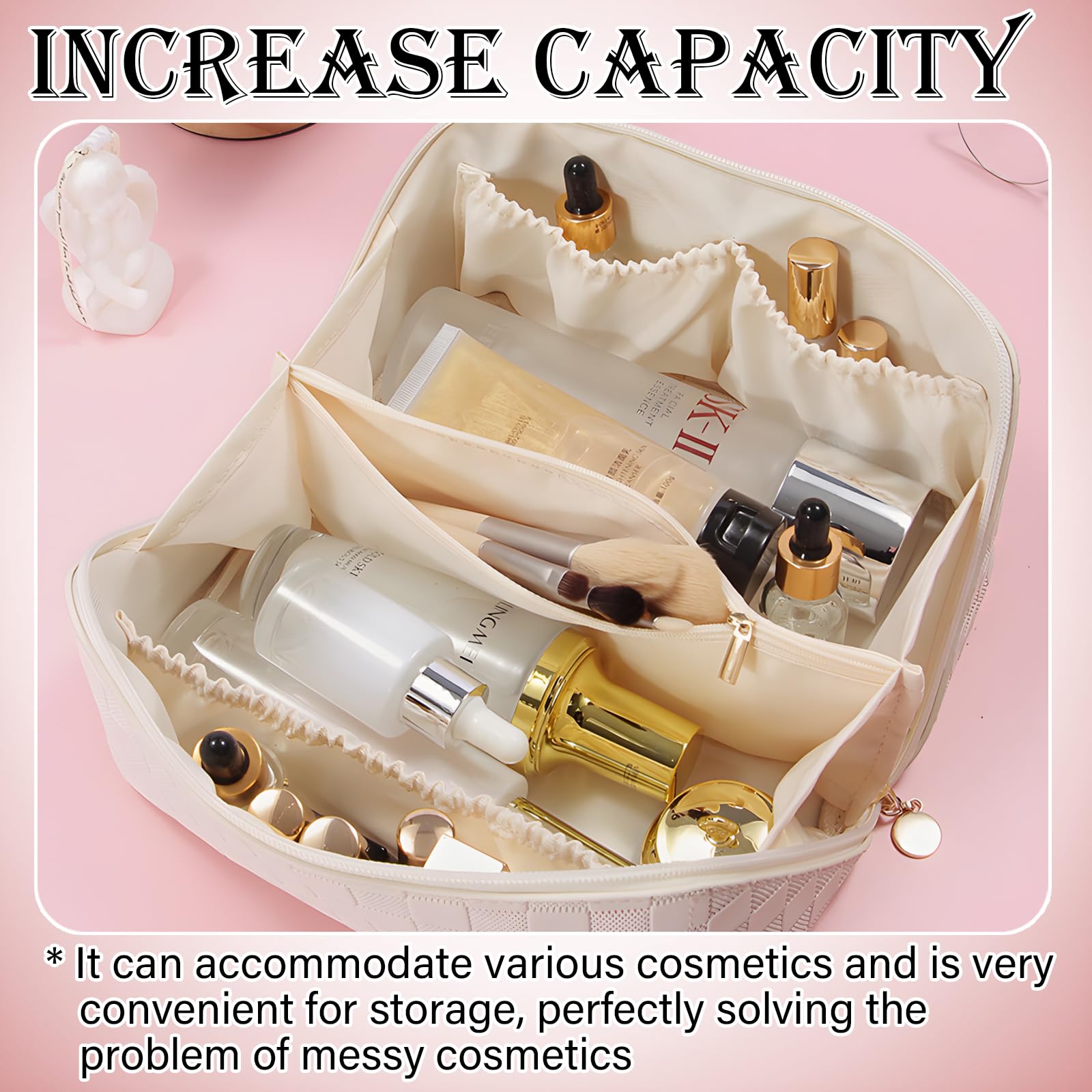 LHLZNB Ultimate Flat Lay Makeup Bag - Stylish Wash Bag & Toiletry Bag for Women, Pink - Image 3