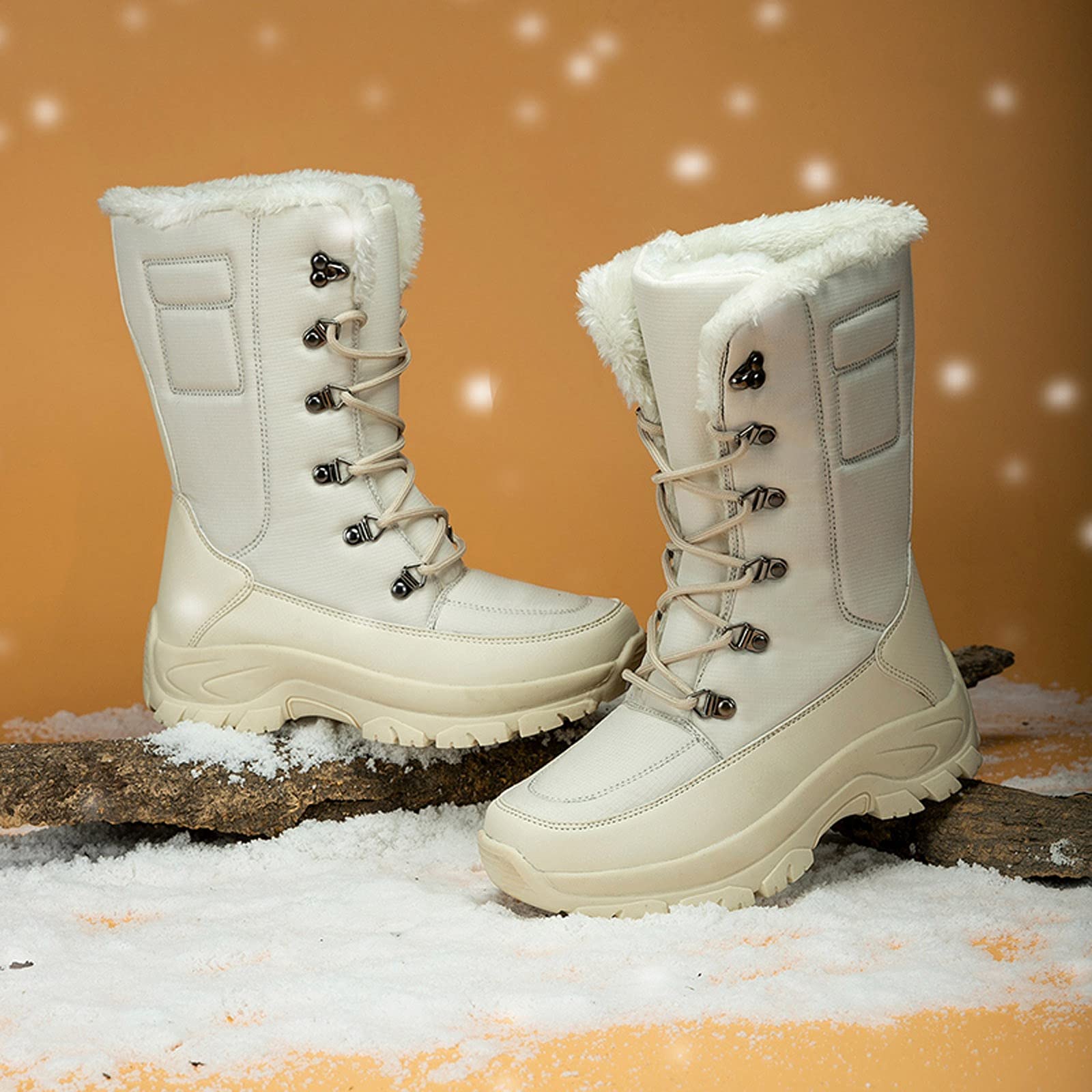 Scarponi da Sci Donna Stivali di Velluto A Prova Scarpe Rotonde Stringate con Lacci Caldi Piatti più Acqua Neve Stivaletti Pelliccia