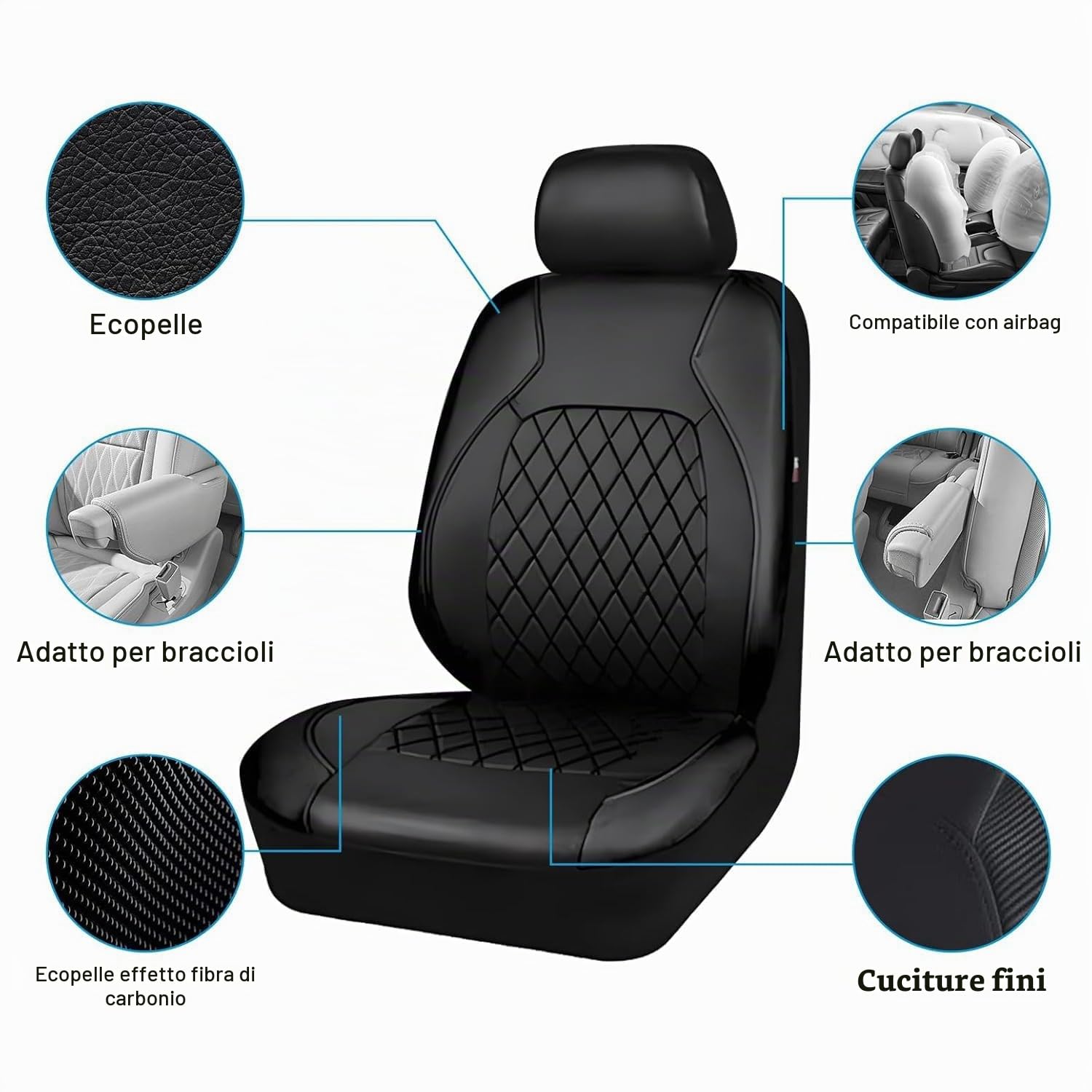 Coprisedili Auto per Peugeot 308 SW P5 T9 2014-2023, Auto A 5 Posti Coprisedile Auto Copri Sedili per Auto Universale, Set da 9 Pezzi Coprisedili Auto Pelle,A/Black