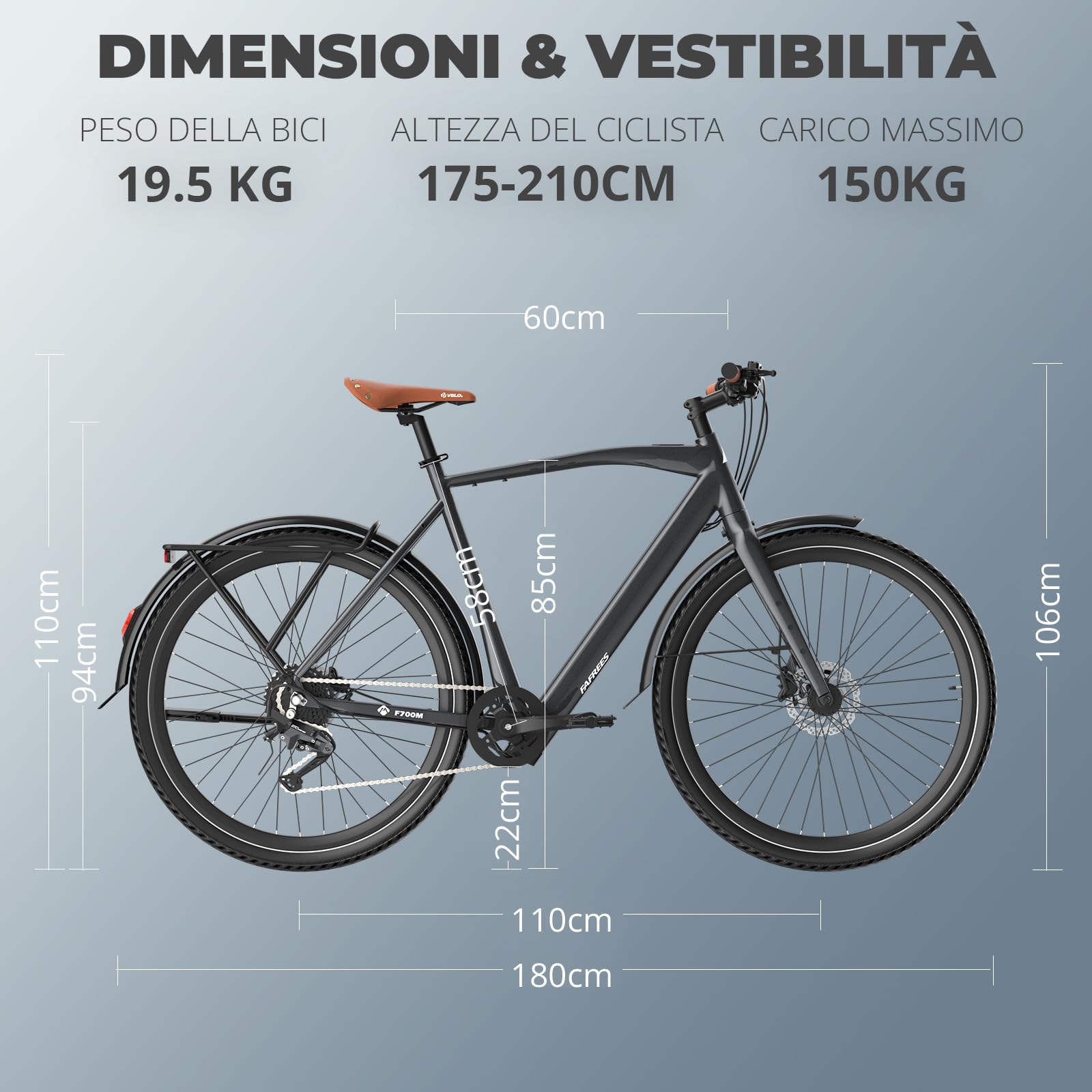 Fafrees F700M Bicicletta Elettrica, Bici Da Strada Elettrica Da 250 W Per Adulti, Batteria Da 36 V/10 Ah, 700C*42C, Freni A Disco Idraulici, Ebike 9-Velocità, Autonomia100 KM