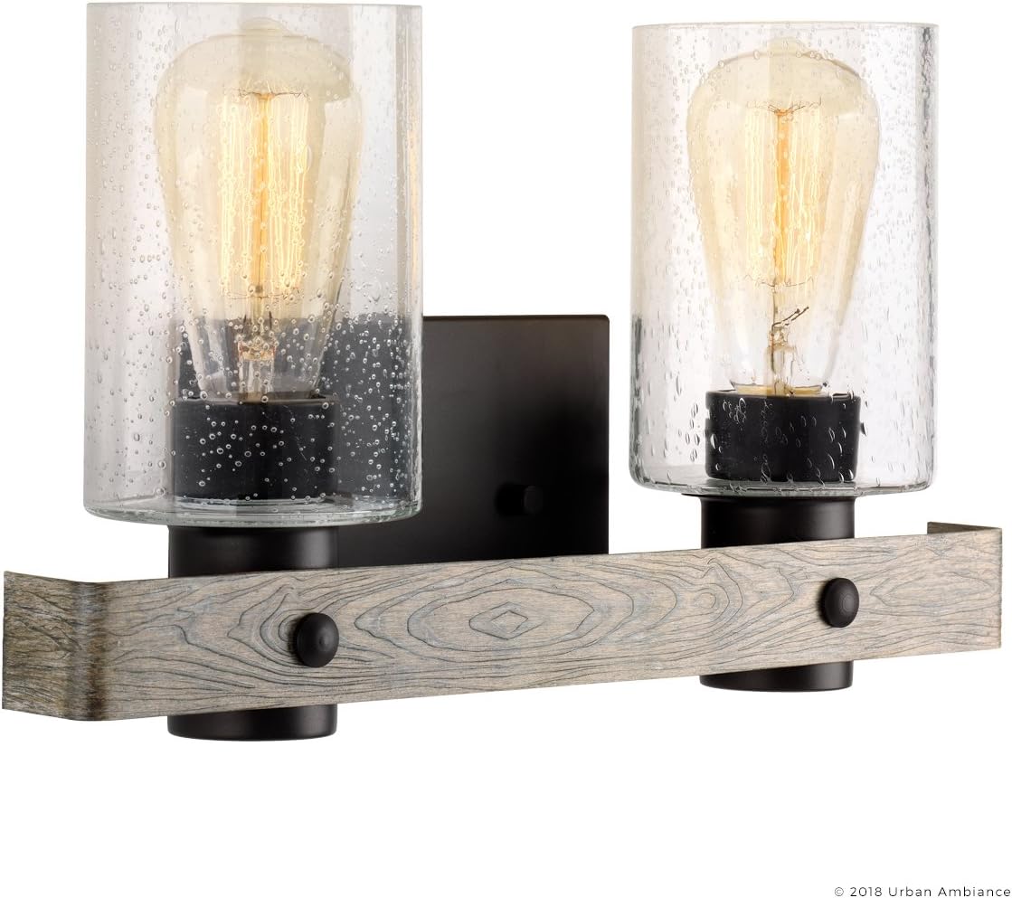 Urban Ambiance Luxury Modern Farmhouse Bathroom Vanity Light, Medium Size: 8.5" H x 15.5" W, with Rustic Style Elements, Charcoal Finish, UHP2482, Adelaide Collection