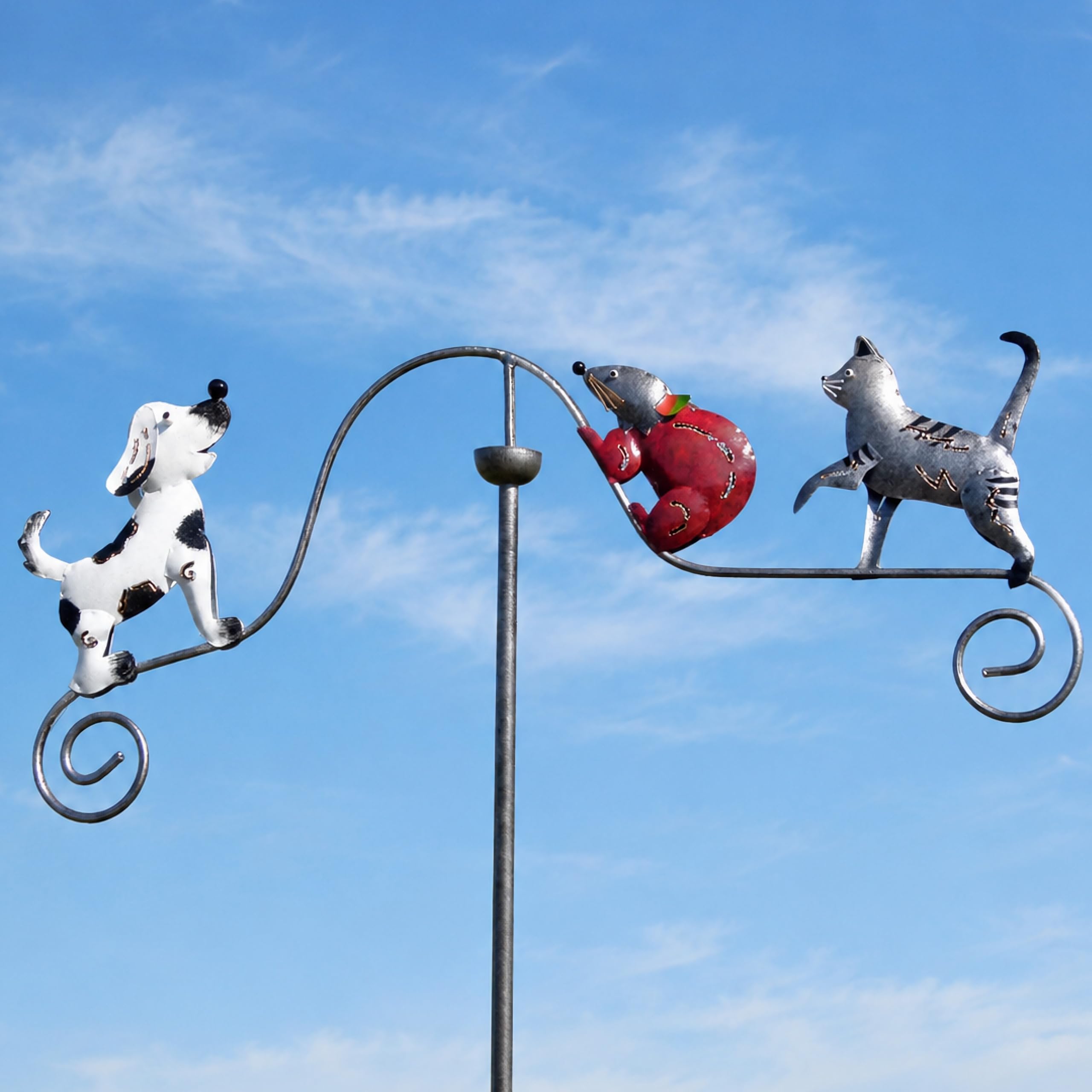 Pommerntraum ®| Windspiel Metallwindspiel Hund Katze Maus Gartenstecker | Gartendeko Balkondeko Gartenkunst Gartenpendel Hund Katze Maus Hundedeko Katzendeko Mäusefigur Tierfigur (HUND KATZE MAUS)