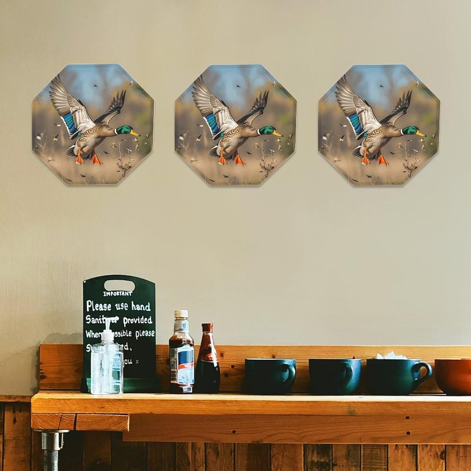 Ctagon Metal Sign for Home, Modern Display Plate for Kitchen, Wild Ducks And Tree Plates Accent Hanging Wall Decorations 3PCS for Living Room, Bedroom, Hallway, Hotel