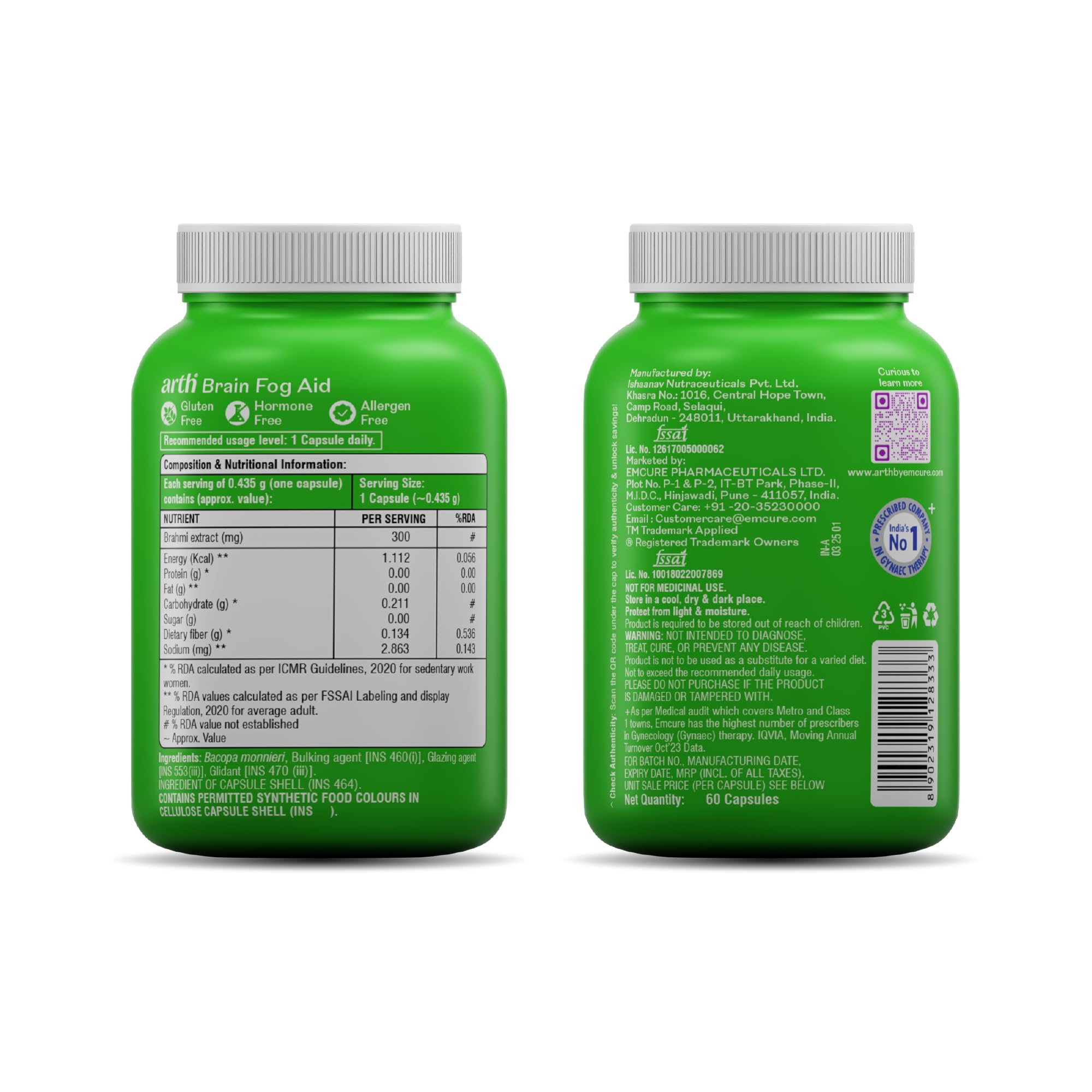Arth Brahmi Capsules for Memory, Focus, Concentration & Brain Fog Support - 60 Capsules for Men & Women | Bacopa Monnieri Supplement | Enhanced Absorption for Mental Clarity, Alertness & Positive Mood product image 8