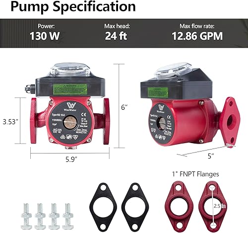 Miniatura 2 de WiseWater Bomba de circulación de 110 V con temporizador 130 W 12.86 GPM Bomba de recirculación de agua caliente con brida FNPT de 1 pulgada bomba