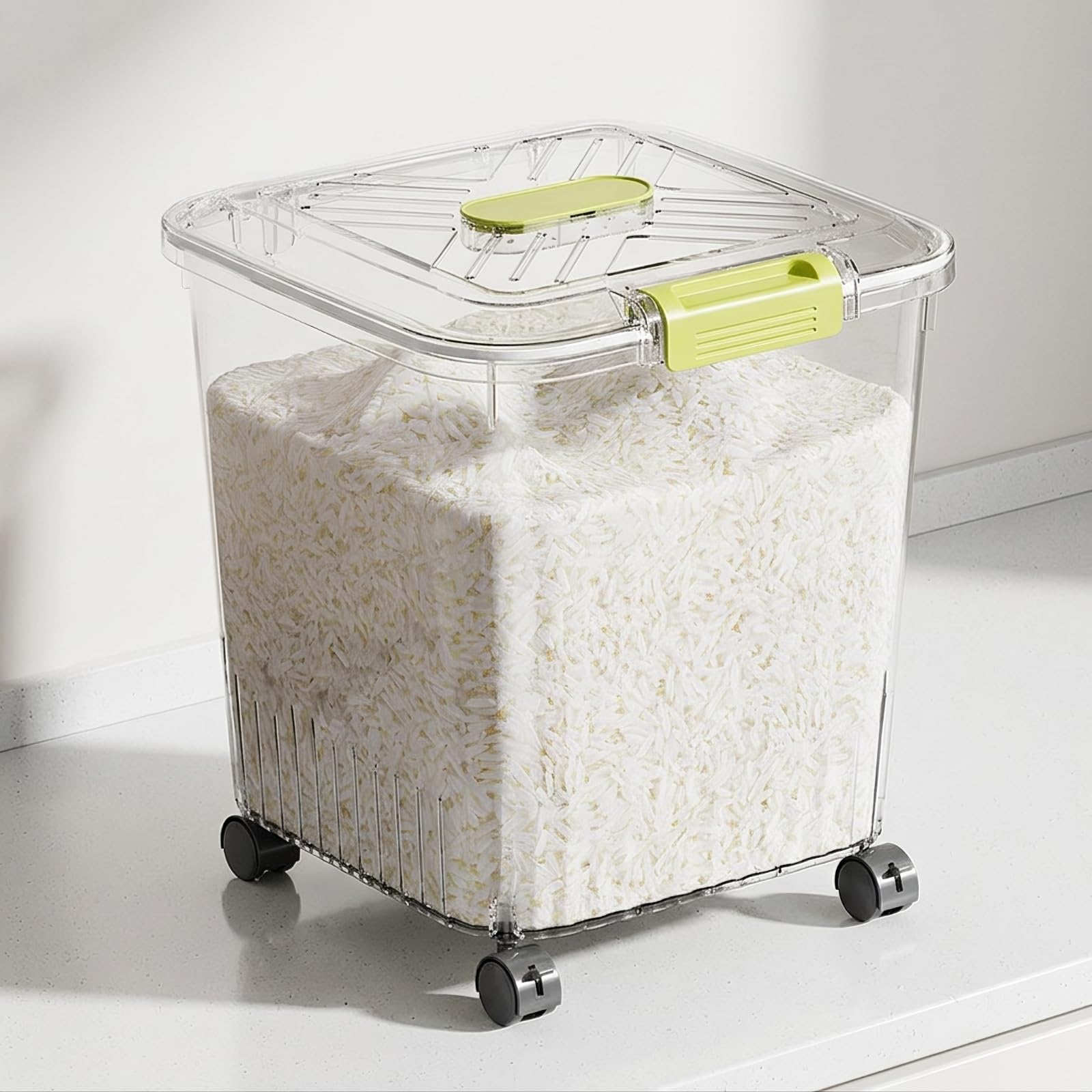 Amagogo Seau à Riz de Cuisine Conteneur à Grains Boîte de Rangement Bac à Nourriture Étanche en PP Alimentaire avec Joint en Silicone et Verrouillage, Coffee, 25KG A