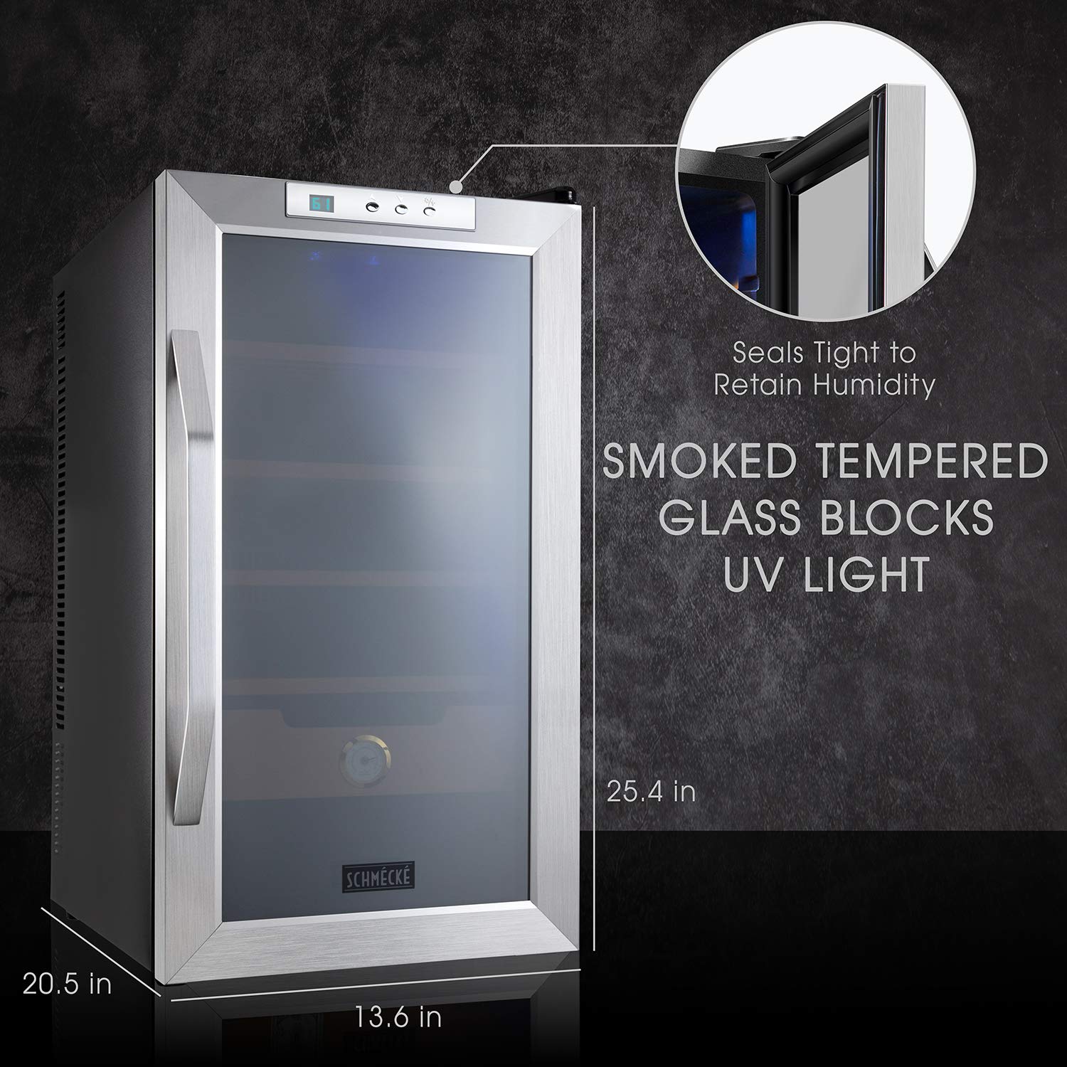 Schmécké 400 Cigar Thermoelectric Cigar Cooler Humidor with Stainless Steel Trim Finish, Spanish