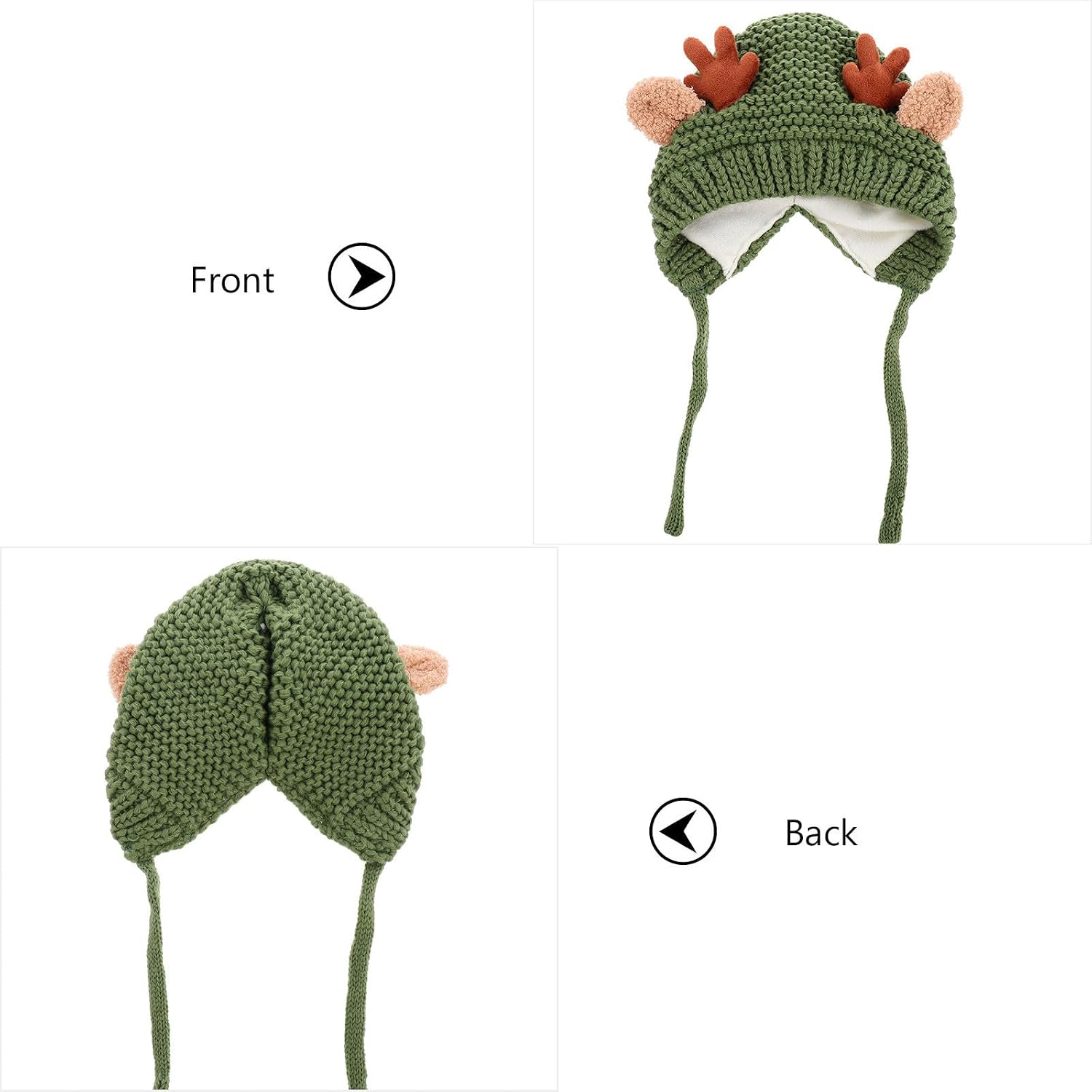 SEWACC Xmas Green Knitted Antler Hat for Girls, Warm Ear Cover Baby